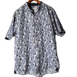 Mens 2XL Blue White Beach Button Up Fishing Resort International Report Shirt